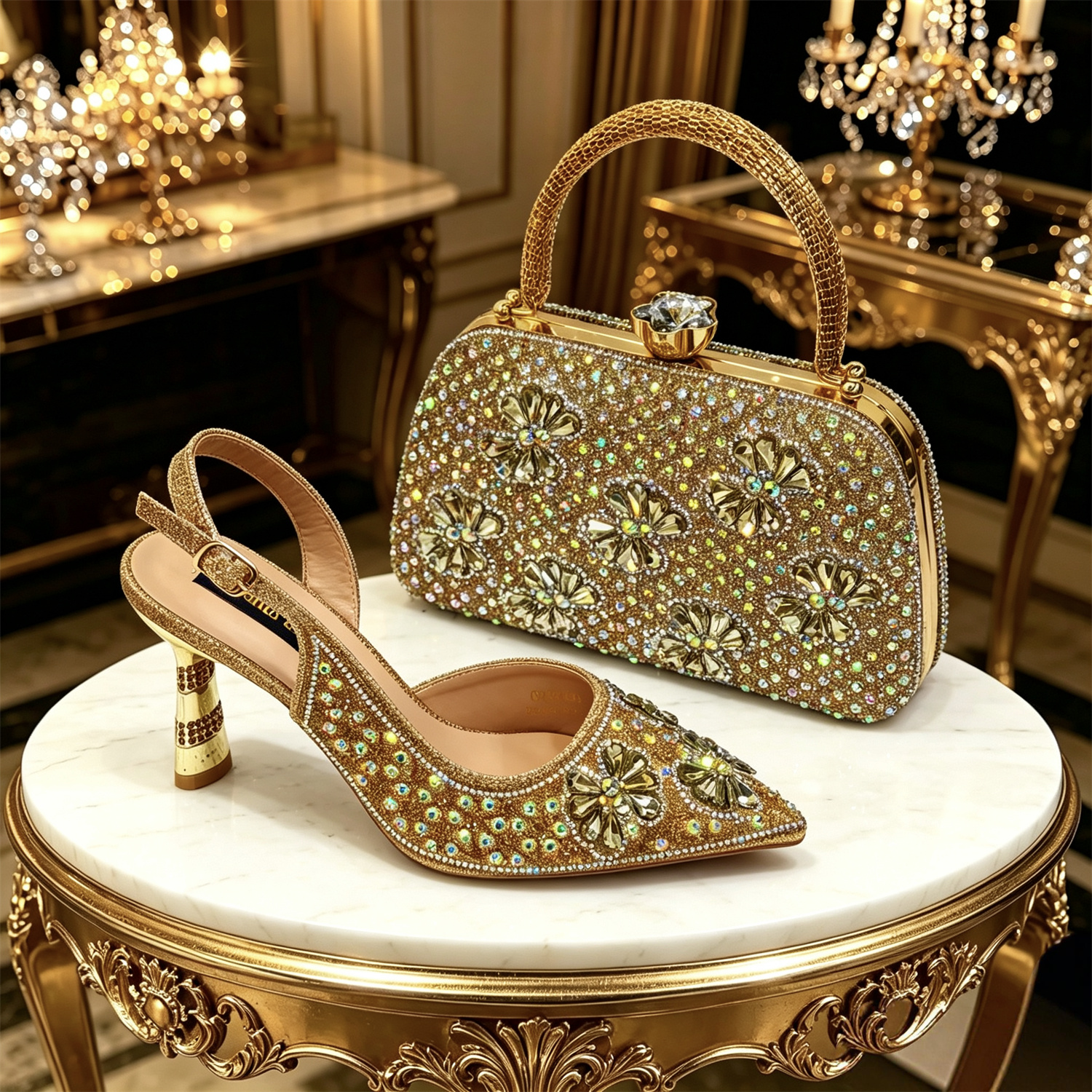 Women Bags Gold - Venus Chan Gold Pointed Toe Rhinestone