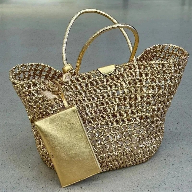 Metallic Woven Tote Bag Women  – обзор и цена Women Bags Gold