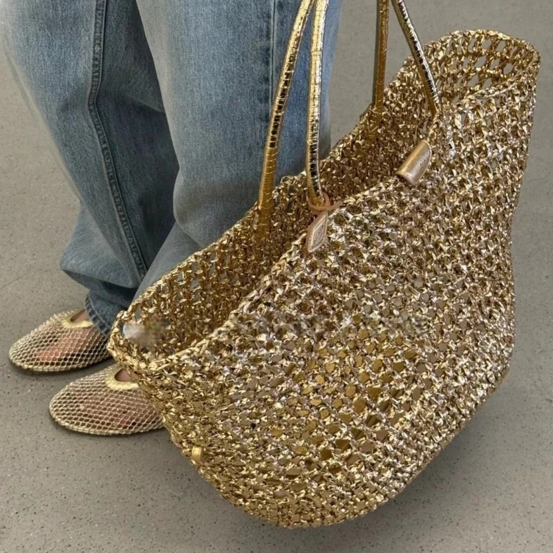 Metallic Woven Tote Bag Women  – обзор и цена Women Bags Gold