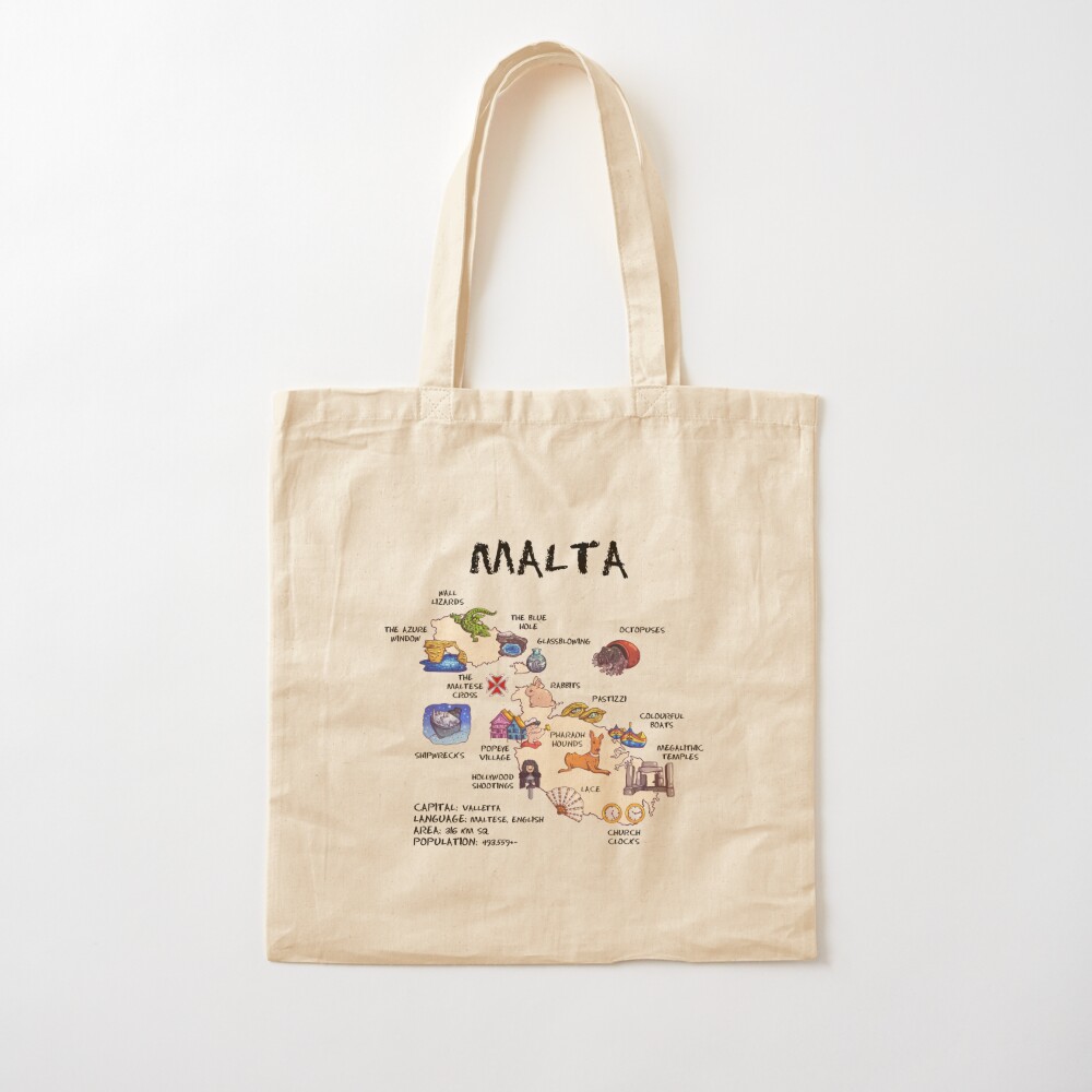 Malta - illustrated map Tote B – обзор и цена Women Bags Malta