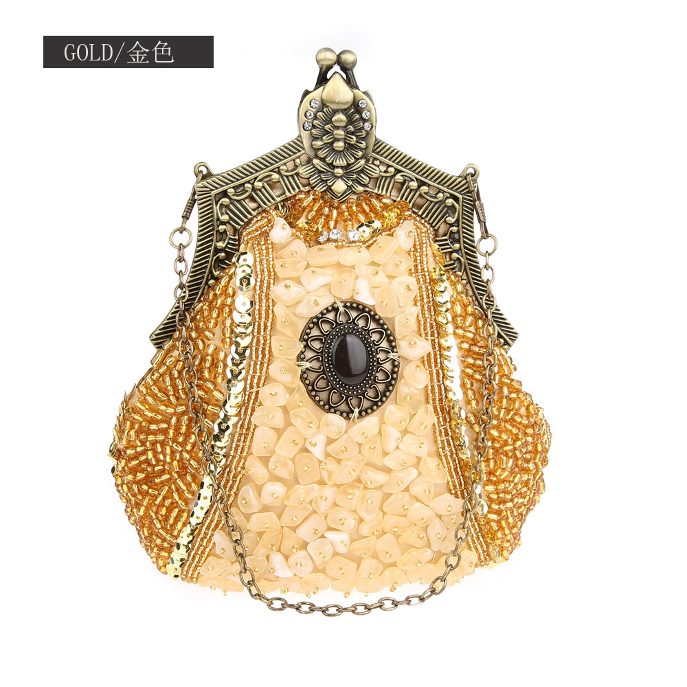 Retro Fashion Pearl Sequin Bea – обзор и цена Women Bags Gold